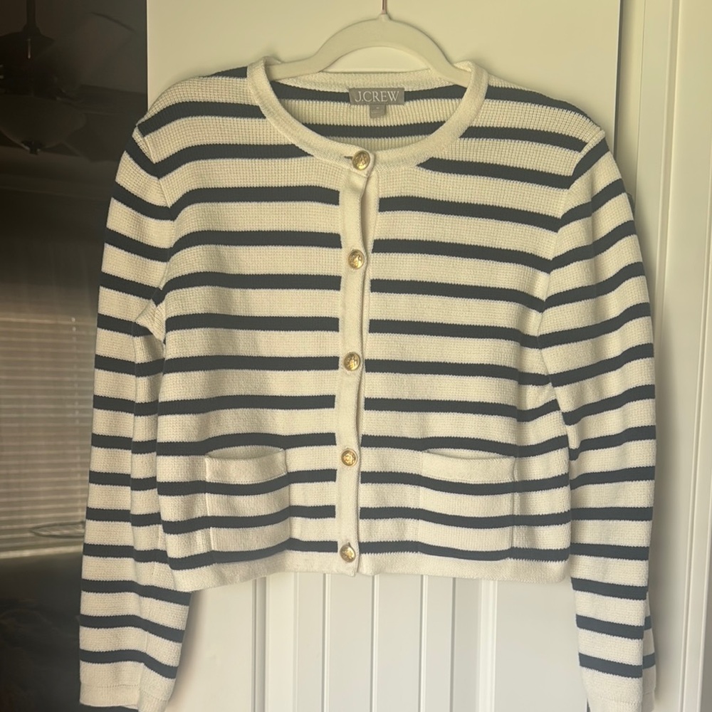 J. Crew Women's Striped Sweater - Navy and White